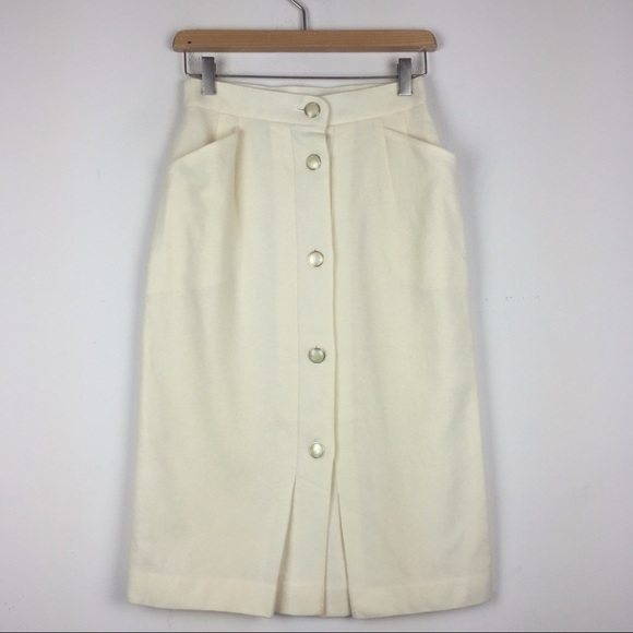 Vintage wool button front skirt ivory cream pearl